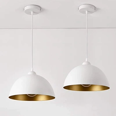 Imagen de lux.pro Set de 2X Lámpara Colgante Techo 145 cm con Cable E27 60W Luz Efectiva Iluminación Interior 230V 50Hz Interruptor Pared Blanco y Oro