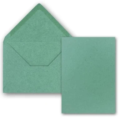 Imagen de Juego de 50 tarjetas individuales papel estraza con sobres DIN A6/C6 en verde eucalipto, 14,8 x 10,5 cm, sin pliegue
