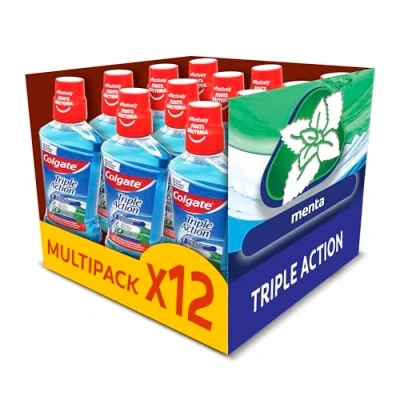 Imagen de Colgate Triple Acción Enjuague Bucal con Beneficio, Pack 12 Uds x 500mlElimina la Placa Bacteriana y Ayuda a Combatir el Mal Aliento, Fortalece Esmalte, 0% Alcohol, Contiene Flúor