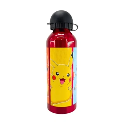 Imagen de Pokemon Botella Reutilizable, Cantimplora Pikachu Bulbasaur Squirtle y Charmander Diseño Aluminio Resistente, de Agua para Niños, Viaje, Capacidad 500 ml Negro