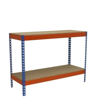 Imagen de SimonRack Banco de Trabajo Taller, Mesa Carga Máxima 400 kg, 900x1200x600 mm, Bricolaje, 2 Alturas, Azul/Naranja/Madera BT Basic