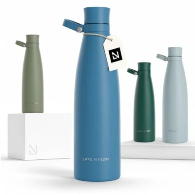 Imagen de LARS NYSØM Botella de Acero Inoxidable aislada 1l Agua 1 litro a Prueba Fugas para Deportes, Bicicleta, Perro, (Calypso Blue, 1000ml)