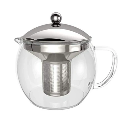 Imagen de bonVIVO Teteras para té universal de cristal infusiones con filtro y tapa en color plata, tetera marroqui capacidad 1500ML resistente al calor