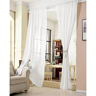 Imagen de WOLTU Cortinas Translúcida 1 Pieza Cortina Visillo para Ventena Dormitorio Salon Aspecto de Lino 140x245 cm Gasa Moderno Blanco VH5859ws