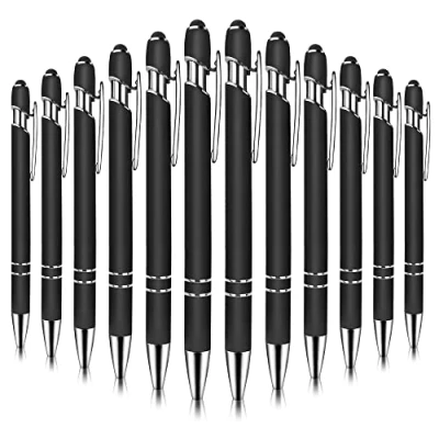 Imagen de Bolígrafos de Bola con Stylus Pen 2 en 1 Lápiz Capacitivo para Pantalla Táctil Multifunción Retráctiles Metal Dispositivos Tinta Negra, 1.0 mm 12 Colores Negro