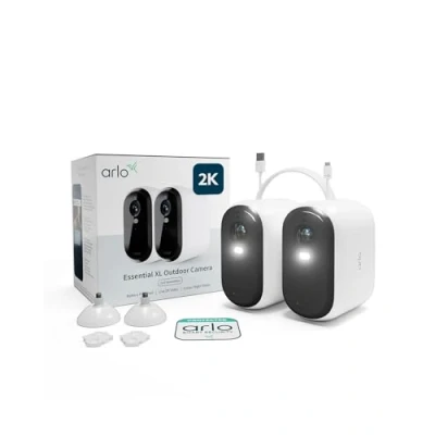 Imagen de Arlo Essential 2 XL Camara Vigilancia WiFi Exterior 2K, Interior, Batería de 24 Meses*, Sensor Movimiento, Alarmas Para Casa, Prueba Secure Incluida, Cámaras, Blancas
