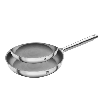 Imagen de ZWILLING TrueFlow Juego de 2 sartenes (24 cm + 28 cm, antiadherentes, acero inoxidable, inducción), color plateado y negro