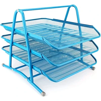 Imagen de Bandeja para Cartas, Organizadora, Archivador sobre Mesa, de Papel Malla Almacenamiento (3 Niveles, Color Azul)