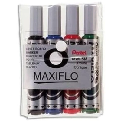Imagen de Pentel Maxiflo Marcadores para pizarra, con punta redonda, tamaño grande, 4 unidades
