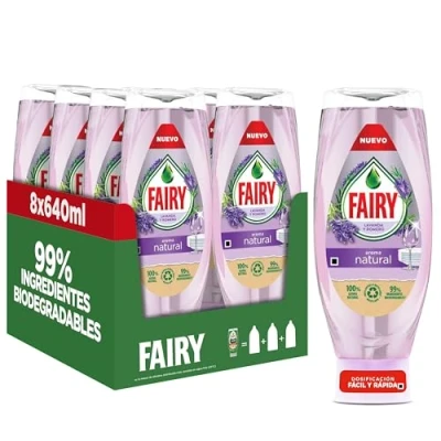 Imagen de Fairy Lavavajillas Liquido a Mano, 8 x 640ml, Fragancia Natural con Aroma Lavanda y Romero, 99% de Ingredientes Biodegradables