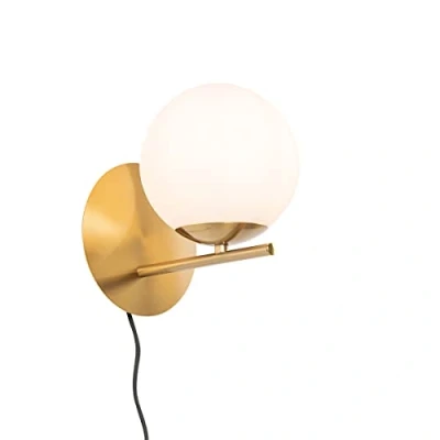 Imagen de Qazqa Diseño Lámpara de pared Art Déco oro y cristal opalino Flore Acero/Esfera/Alargada Adecuado para LED Max. 1 x 25 Watt