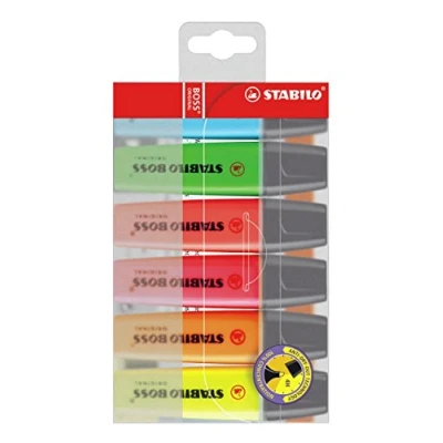 Imagen de Stabilo Boss Original Punta de cincel Azul, Verde, Naranja, Rosa, Rojo, Amarillo 6pieza(s) Marcador (Azul, Amarillo, cincel, Multi, 2 mm, 5 Tinta con base agua)