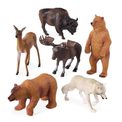 Imagen de Terra by Battat North American Animals Set Realistic Animal Toys with Bison and Bear for Kids 3+ (6 pc)