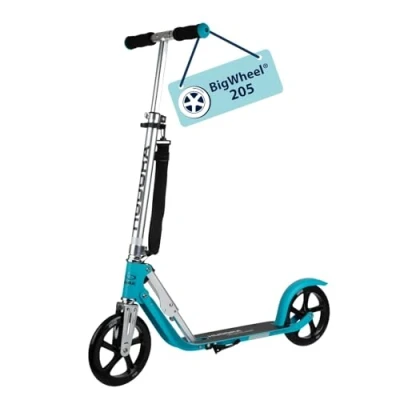 Imagen de Hudora Scooter BigWheel 205 Rodillo de Aluminio Estable Patinete Urbano Ajustable y Plegable con Soporte Patín Deportivo para niños Adultos hasta 100kg Ocean