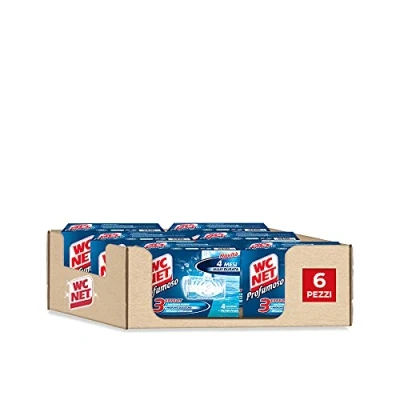 Imagen de Wc Net Tableta perfumada de 3 efectos, detergente higienizante sólido para inodoro, fragancia Ocean Fresh, 4 unidades x 6 paquetes