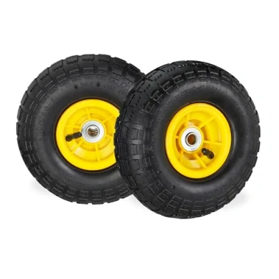Imagen de Relaxdays Set 2 Ruedas Carretilla 4.1/3.5 4, Neumáticos de Recambio, Eje 16mm, hasta 136 kg, 260x85mm, Negro Amarillo