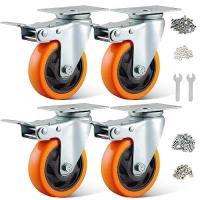 Imagen de BAOLIHUI 4 Ruedas Giratorias 100 MM para Muebles con Freno 600 KG Estable Goma Transparente de Carga Pesada Banco Trabajo Tornillos y Tuercas