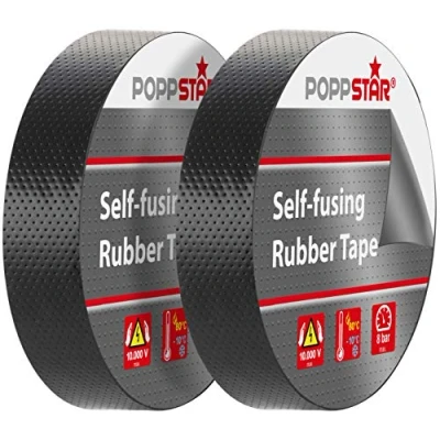 Imagen de POPPSTAR cinta aislante de autofusión universal, eléctrica y sellado, (5 m x 19 mm 0,76 mm), 2 rollos, color negro