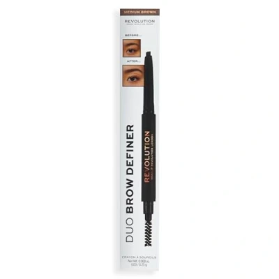 Imagen de Makeup Revolution Duo Brow Definer Pencil, Añade Definición, Incluye Cepillo, Marrón Medio