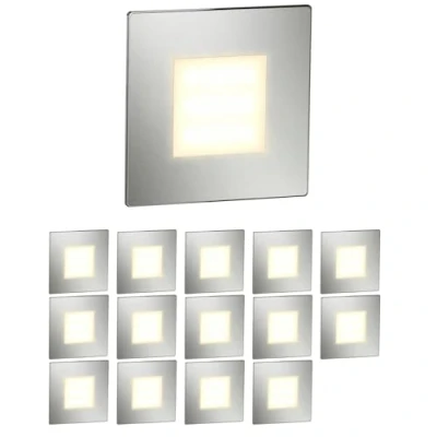 Imagen de ledscom.de 15 LED aplique de escalera/plafón empotrable FEX para interiores y exteriores, angular, acero inoxidable, 85 x mm, blanco cálido