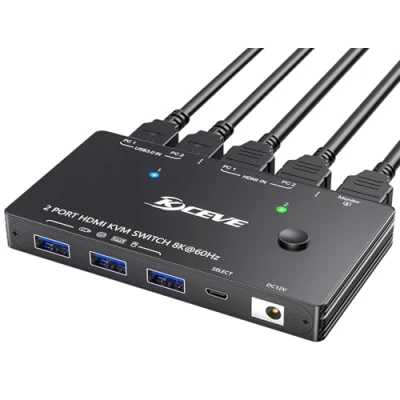 Imagen de YOUTINGHDAV KVM Switch 2 PC 1 Monitor HDMI, USB 3.0 8K@60Hz, HDMI HDCP 2.3 2.1, puertos 4K @ 120Hz, Compartir Teclado Ratón con Wired