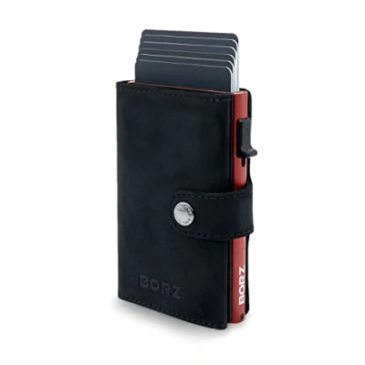 Imagen de BORZ Prime Cartera Tarjetero con Monedero Compatible AirTag Protección RFID Billetera Slim Portamonedas Regalo para Hombre y Mujer Porta Tarjetas de Cuero Billetes MAXUS 1