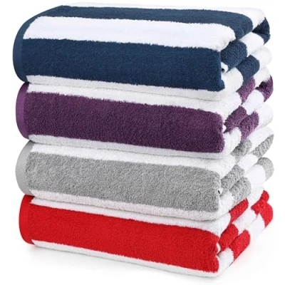 Imagen de Utopia Towels Toallas de Playa a Rayas Cabana Paquete 4 (76x152cm) 100% Algodón Hilado en Anillos Piscina Grandes, Suaves y Secado Rápido (Rojo, Azul Marino, Gris, Ciruela)