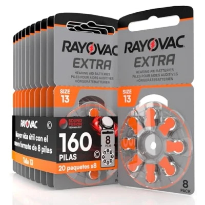 Imagen de 160 Pila para Audífonos Rayovac Extra 13. 20 Pack de 8 Unidades Baterías Audífono