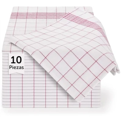 Imagen de Blumtal paños de Cocina Algodon 50x70cm en Juego 10 Trapos 100% para secar súper absorbentes Kitchen Towels Rojos a Cuadros