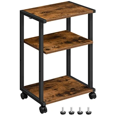 Imagen de HOOBRO Soporte para Impresora, Carro de Impresora Escritorio 3 Estantes, con Pies Ajustables y Ruedas Bloqueables, Oficina, Salón, Cocina, Estilo Industrial, Marrón Vintage EBF28PS01