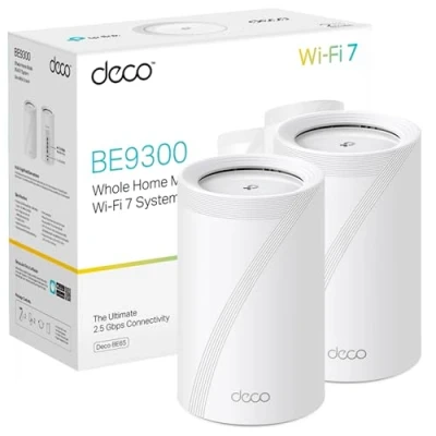 Imagen de Sistema wiFi Mesh TP Link Deco BE65, Paquete de 2, 5760 Mbps, Wi Fi 7 Triple Banda 11Gbps, Blanco