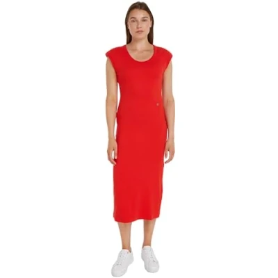 Imagen de Tommy Hilfiger SLIM MIDI CAP Sleeve Vestido ligero, Mujer, Talla: XL, Fierce red