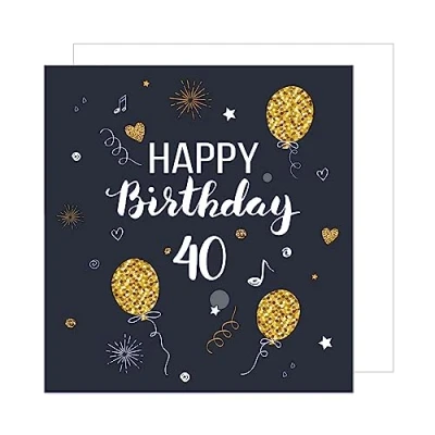 Imagen de Edition Seidel GZQ100 40 SW024 Tarjeta de felicitación cumpleaños con sobre, diseño lunares, color negro y dorado