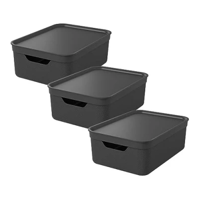 Imagen de Jive Dekobox Lote de 3 cajas 10l con tapa, Plástico (PP reciclado), (37.5 x 27.8 13.5 cm)