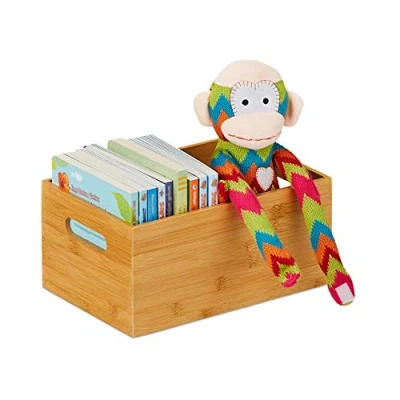 Imagen de Relaxdays Caja Almacenaje Bambú, Estable, Abierta, Almacenamiento sin Tapa, para Baño, Cocina, 14 x 30 20 cm, Natural
