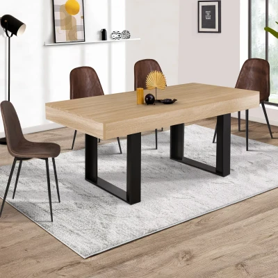 Imagen de IDMarket Phoenix Mesa de comedor rectangular para 6 personas, madera y negro, 160 cm