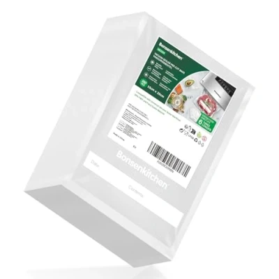 Imagen de Bonsenkitchen Bolsas de vacío para alimentos 15x25 cm 100 Máquina gofradas almacenar y cocinar hervibles, VB3204
