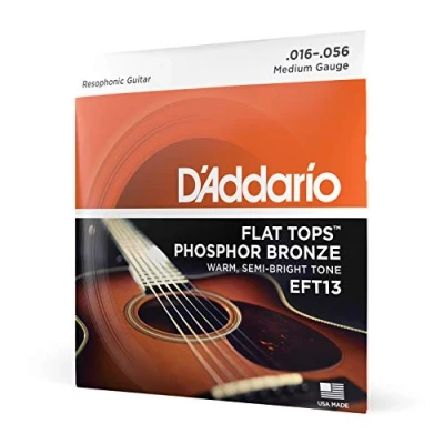 Imagen de D&#039;Addario Guitar Strings Acoustic Flat Tops Phosphor Bronze For 6 String Warm, Semi Bright Tone EFT13 Resophonic Guitar, 16 56