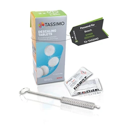 Imagen de Pastillas descalcificadoras para 2 procesos de descalcificación Bosch 311909 00311909 TCZ6004 con cepillo limpieza DEKAROX cafeteras Tassimo