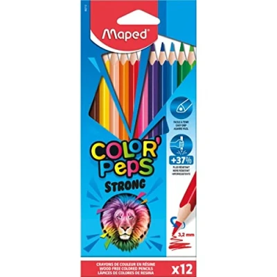 Imagen de Maped Pinturas de Madera Lápices Strong Colores Pack 12 Minas Ultra Resistentes Agarre Ergonómico Fáciles Afilar