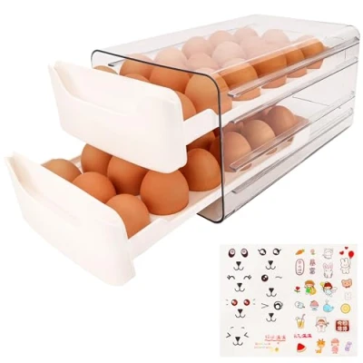 Imagen de Belle Vous Porta Huevos para Nevera Doble Plástico Transparente Dispensador Refrigerador con Tapa Huevera Nevera, Bandeja o Caja Capacidad 36