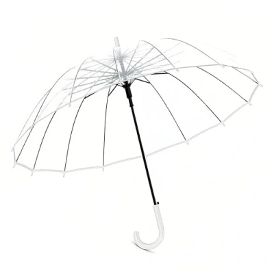 Imagen de ThreeH Paraguas automático Transparente a Prueba de Viento cúpula luz Palo para Las Mujeres la Boda,Blanco
