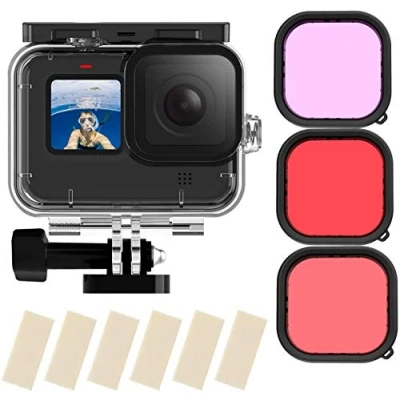 Imagen de TELESIN Carcasa Impermeable para GoPro Hero 11/10/9 (60 m, con Soporte de liberación rápida, 11 10 9 + 3 filtros, 6 paños antivaho