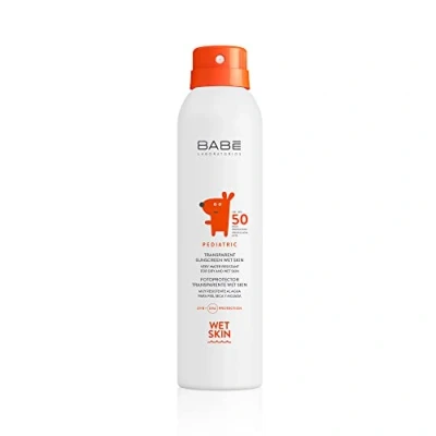 Imagen de Laboratorios Babé Pediatric Fotoprotector Wet Skin SPF 50 200ml Cremas Solares Niños Spray Muy Resistente al Agua Transparente para Piel Delicada con Vitamina E y Bisabolol