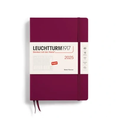 Imagen de LEUCHTTURM1917 370795 Agenda semanal tamaño mediano (A5) 2025, Port Red, Inglés