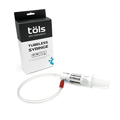 Imagen de TÖLS Jeringa Liquido Antipinchazos Bici Sellante Tubeless MTB, 60ml Longitud, Latiguillo 200mm Sellante, Incluye Adaptador Valvula Presta y Schrader