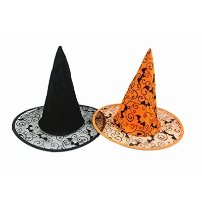 Imagen de Hooin Sombrero de bruja Halloween Sombreros fiesta bruja/mago con telaraña Halloween. Paquete 2 (negro y naranja)