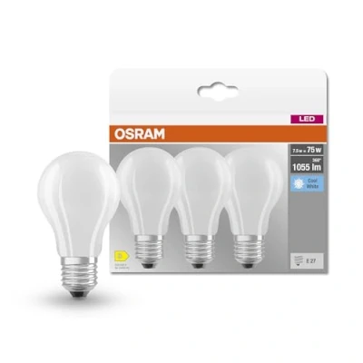 Imagen de OSRAM LED base Classic A60, lámparas de filamento vidrio transparente para E27, forma pera, blanco frío (4000 K), reemplazo bombillas convencionales 60 W (7,0 W), caja 5