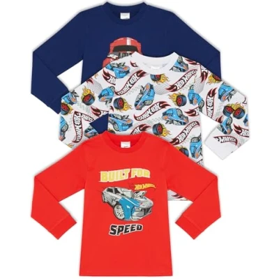Imagen de Hot Wheels Paquete de Tres Camisetas Manga Larga 100% Algodón Peinado 5 6 Años: 116cm