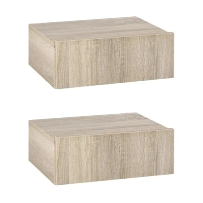 Imagen de HOMCOM Set de 2 Mesitas Noche Flotantes con 1 Cajón Diseño Montado en la Pared Estilo Moderno para Dormitorio 40x30x15 cm Natural